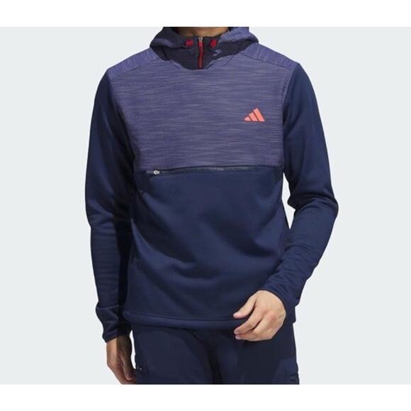 adidas Textured Anorak Golf Hoodie - HZ3211 COLLEGIATE NAVY - Size M - Picture 3 of 4